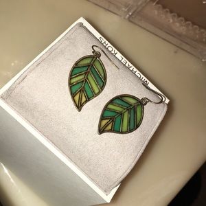 Stained Glass Green Leaf Earrings